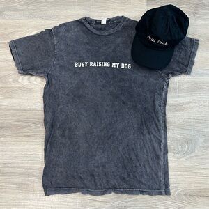 “Busy raising my dog” gray tee shirt and bras suck hat bundle. Lulusimonstudio